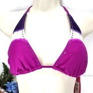 Triangle Bikini Swim Top by Xhilaration, Tie-Dye w/ Rhinestones - Pink/Purple, S